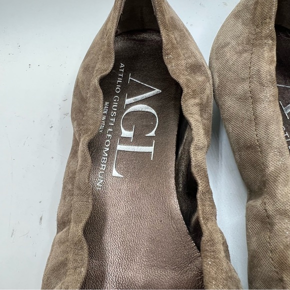 AGL Sz 37.5 Cap Toe Ballet Flats Snake Embossed Brown Suede US 7.5 - Picture 7 of 8
